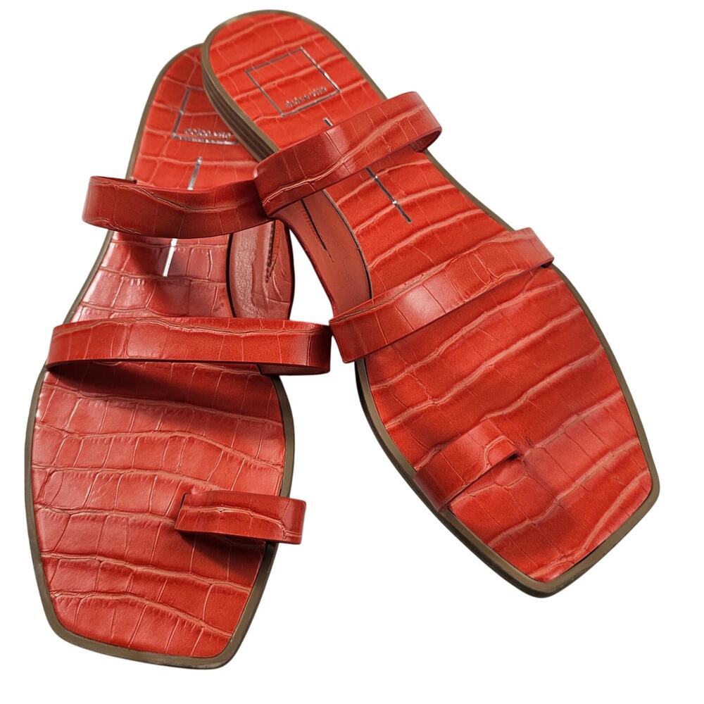 10 faux crocodiles Dolce vita coral orange strappy comfort flats summer sandals